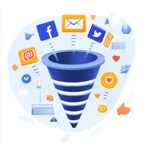 funnel graphic with social media logos