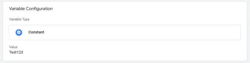GTM Server variable: Constant storing Meta Conversions API access token (example value ‘Test123’)