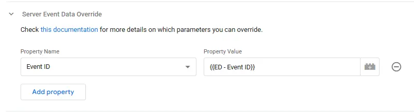 Server Event Data Override setting Event ID from Event Data variable to deduplicate browser and server events.